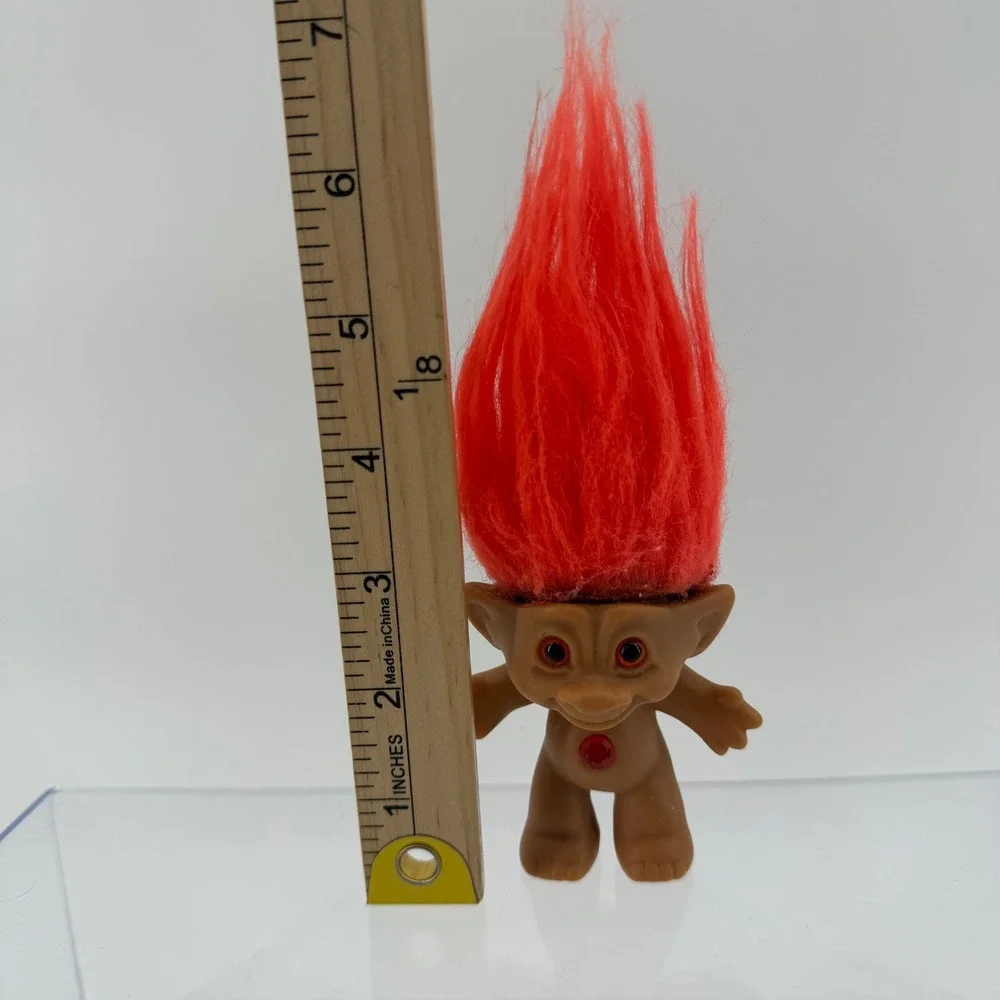 Russ Troll Doll Kids Orange Neon‎ Hair Red Jewel Belly Vintage 90s Toy